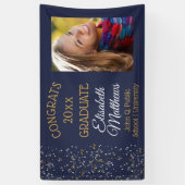 Confetti Blue Photo Congrats Afstuderen Name Schoo Spandoek (Verticaal)
