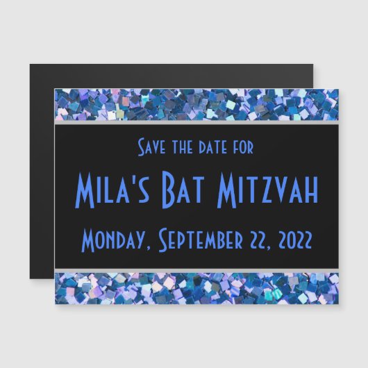 Confetti Blue Save the Date Magnet Magnetische Uitnodiging (Voorkant / Achterkant)