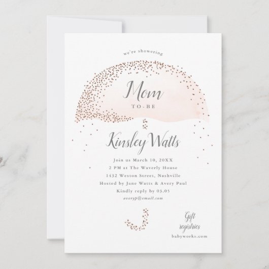 Confetti Blush Pink Glitter Umbrella Baby shower Kaart (Voorkant)