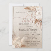 Confetti Boho Bloemen Pampas  30e Verjaardagsfeest Kaart (Voorkant)