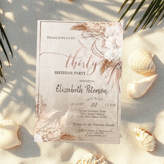 Confetti Boho Bloemen Pampas  30e Verjaardagsfeest Kaart