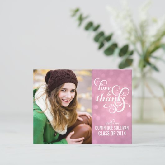 Confetti Bokeh Afstuderen Foto Dank u Briefkaart (Staand voorkant)