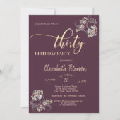 Confetti Burgundy Floral 30th Birthday Party Kaart (Voorkant)
