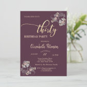 Confetti Burgundy Floral 30th Birthday Party Kaart (Staand voorkant)