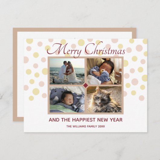 Confetti Burgundy Tan Cute 4 met Kerstmis Briefkaart (Voorkant / Achterkant)