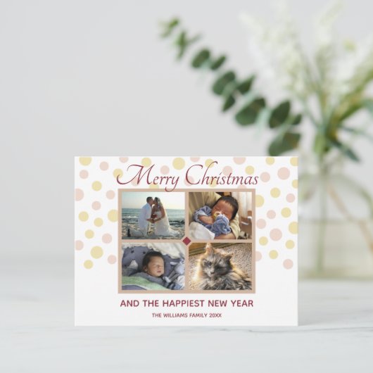 Confetti Burgundy Tan Cute 4 met Kerstmis Briefkaart (Staand voorkant)