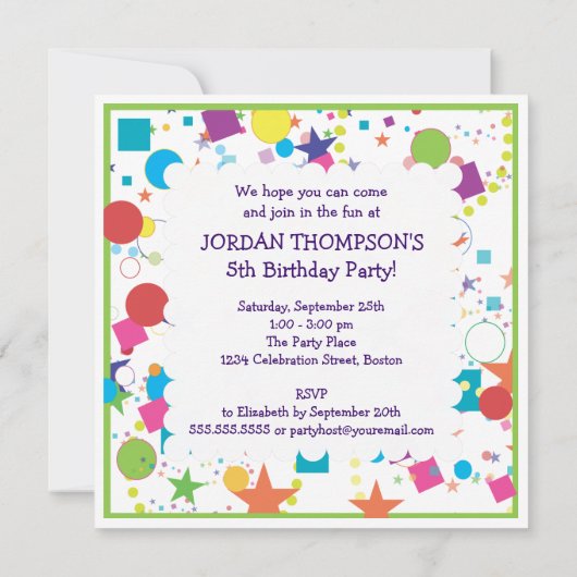Confetti Celebration Birthday Party Invitation Kaart (Achterkant)