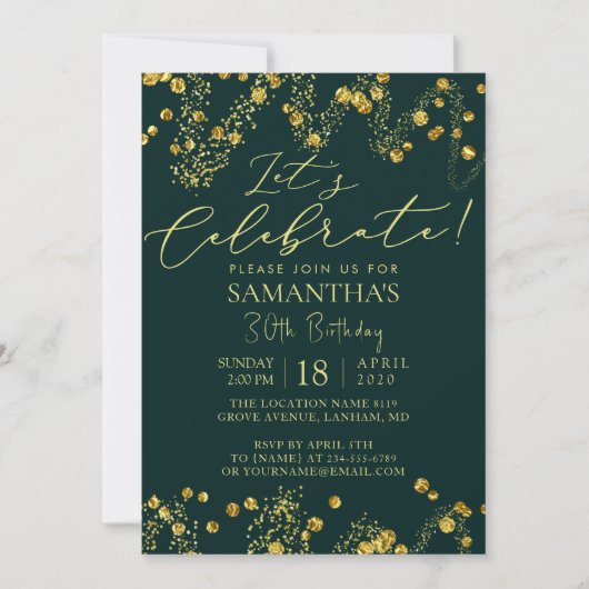 Confetti Celebration Birthday Party Invitation Kaart (Voorkant)