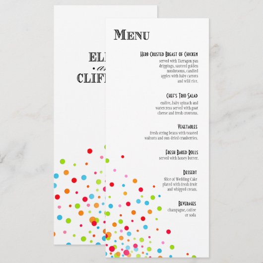 Confetti Celebration Dinner Menu Kaart (Voorkant / Achterkant)