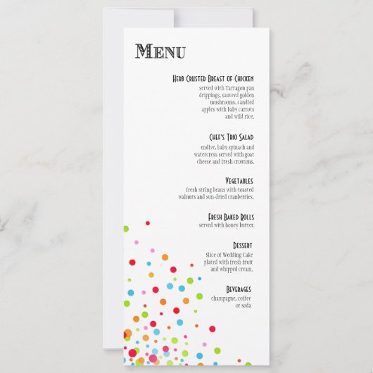 Confetti Celebration Dinner Menu Kaart (Voorkant)