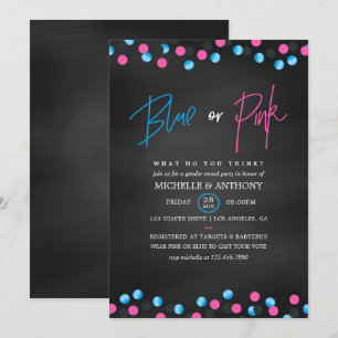 Confetti Chalkboard Blue of Pink Gender onthulling Kaart