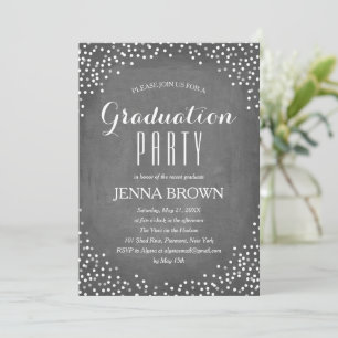 Confetti Chalkboard Graduation Party Invitation Kaart