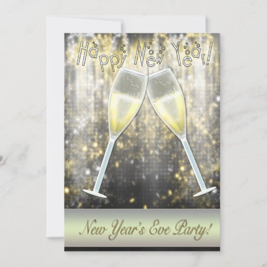 Confetti Champagne Oud en Nieuw Uitnodigingen (Voorkant)