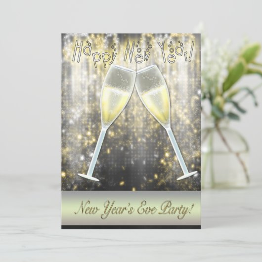 Confetti Champagne Oudejaarsuitnodigingen Kaart (Staand voorkant)