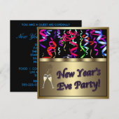 Confetti Champagne Uitnodiging voor oudejaarsfeest (Voorkant / Achterkant)