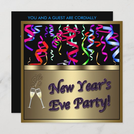 Confetti Champagne Uitnodiging voor oudejaarsfeest (Voorkant / Achterkant)