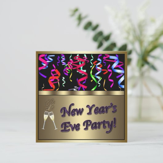 Confetti Champagne Uitnodiging voor oudejaarsfeest (Staand voorkant)