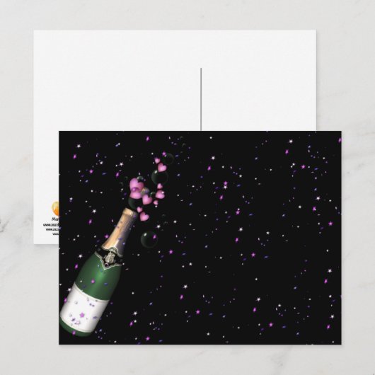 Confetti, champagnefles en bubbelige Briefkaarten (Voorkant / Achterkant)