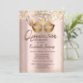 Confetti Chic Masque Roos Gold Quinceañera Kaart (Staand voorkant)