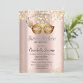 Confetti Chique Masque Roos Goud Sweet 16 Kaart (Staand voorkant)
