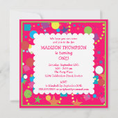 Confetti Circus 1st Birthday Party Invitation Kaart (Achterkant)
