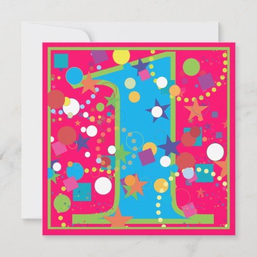 Confetti Circus 1st Birthday Party Invitation Kaart (Voorkant)