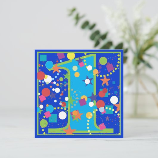 Confetti Circus 1st Birthday Party Invitation Kaart (Staand voorkant)