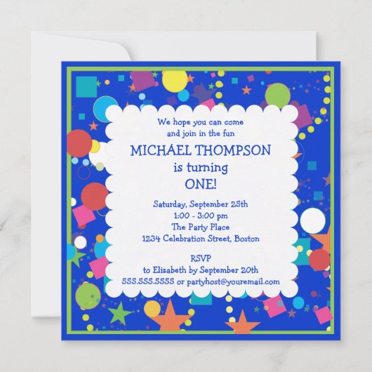 Confetti Circus 1st Birthday Party Invitation Kaart (Achterkant)