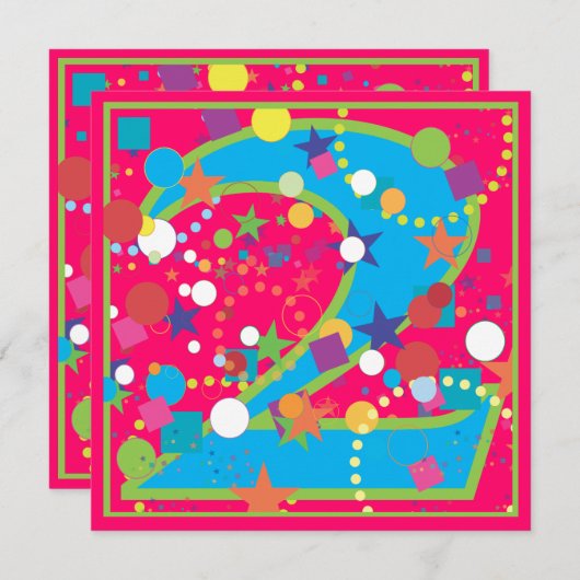 Confetti Circus 2e verjaardag Uitnodiging (Voorkant / Achterkant)