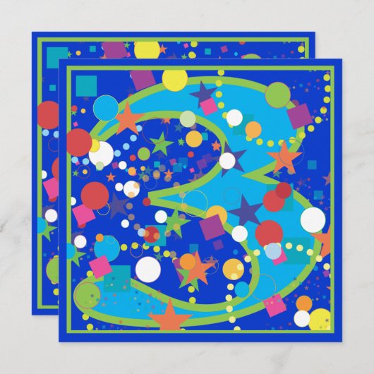 Confetti Circus 3rd Birthday Party Invitation Kaart (Voorkant / Achterkant)