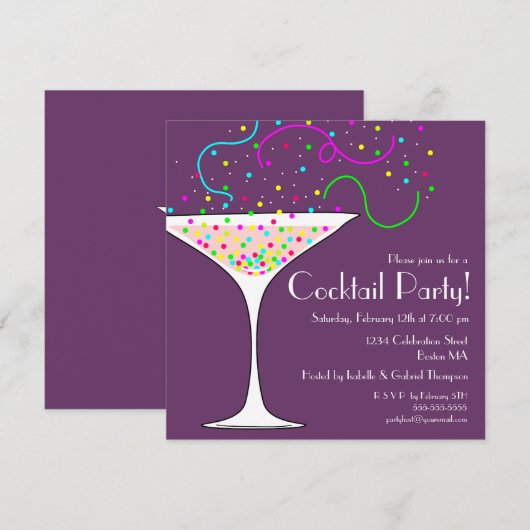 Confetti Cocktail Party Uitnodiging (Voorkant / Achterkant)