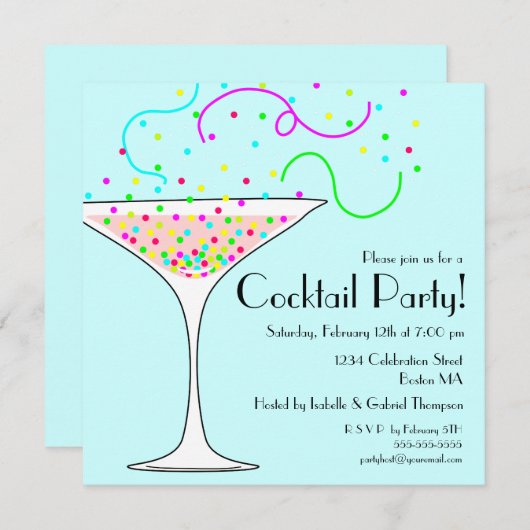 Confetti Cocktail Party Uitnodiging (Voorkant / Achterkant)