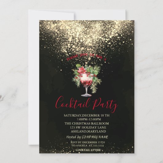  Confetti Cocktail Poinsettia Christmas Party Kaart (Voorkant)