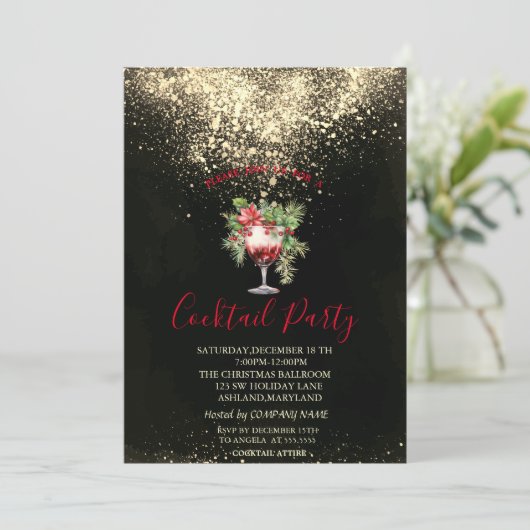  Confetti Cocktail Poinsettia Christmas Party Kaart (Staand voorkant)