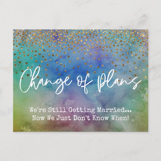 Confetti Colour Change of Plans Postponed Wedding Briefkaart (Voorkant)