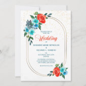 Confetti Coral en Aqua Floral Wedding Invitation Kaart (Voorkant)