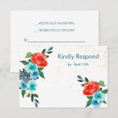 Confetti Coral en Aqua Floral Wedding RSVP Kaartje (Voorkant / Achterkant)