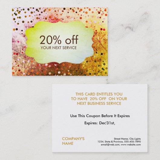 Confetti  Coupon Kaart Voucher Discount Cadeau (Voorkant / Achterkant)