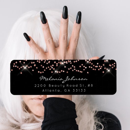 Confetti Crystals Roze Rozenrood Zwart wit merk Etiket