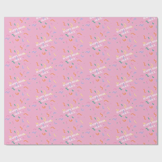 Confetti Custom Name Birthday Gift Cadeaupapier (Vlak)