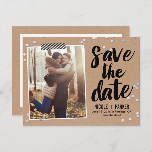 Confetti De datum opslaan Briefkaart (Voorkant / Achterkant)