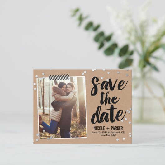 Confetti De datum opslaan Briefkaart (Staand voorkant)