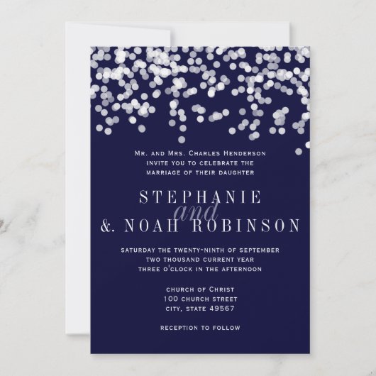 Confetti Deep Navy Stars Wedding Invitation Kaart (Voorkant)