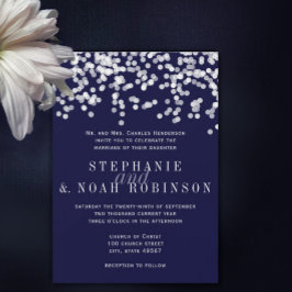 Confetti Deep Navy Stars Wedding Invitation Kaart