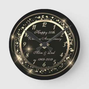 Confetti Diamond Black 50th Wedding Jubileum Ronde Klok