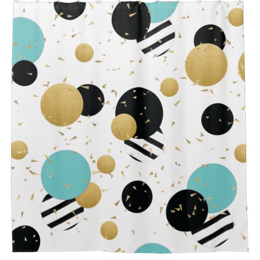 Confetti Dot Party in Blauwgroen en Goud Douchegordijn (Voorkant)