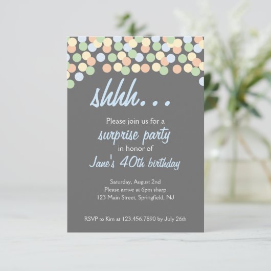 Confetti Dot Shhh... Verrassingsfeest! Kaart (Staand voorkant)