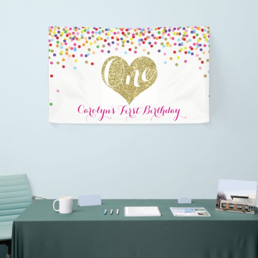 Confetti Eerste Verjaardag Banner Gouden Glitter H (Beurs)