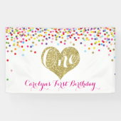 Confetti Eerste Verjaardag Banner Gouden Glitter H (Horizontaal)