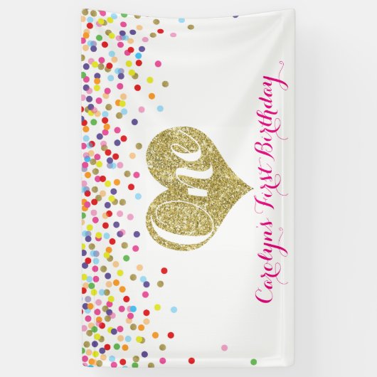 Confetti Eerste Verjaardag Banner Gouden Glitter H (Verticaal)